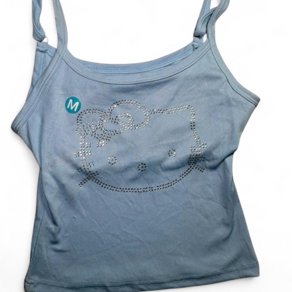 Sanrio Hello Kitty blue cropped tank top with rhinestone details